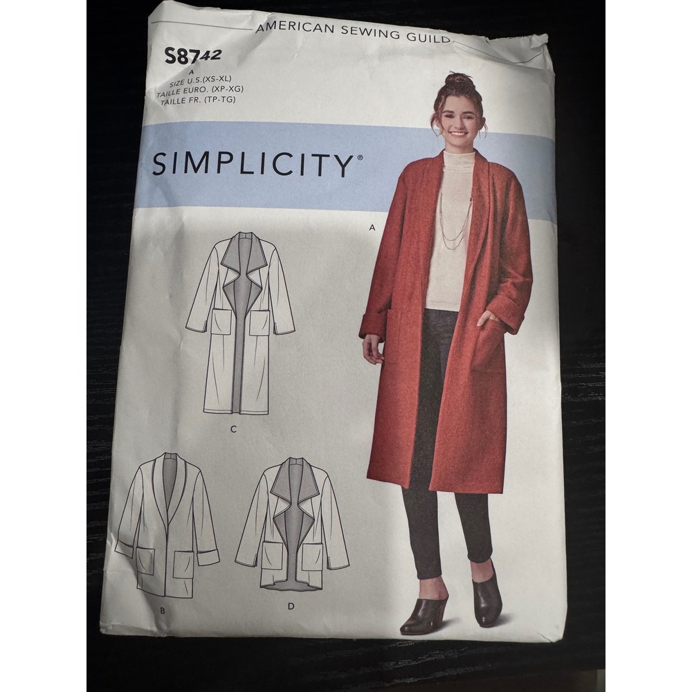 Simplicity S8742 Sewing Pattern Misses XS-XL Multi-Color Excellent Cardigan Coat